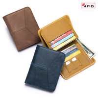 Portefeuille court pour homme en cuir véritable rétro, anti-vol RFID, multi-poches pour cartes, portefeuille vertical, porte-monnaie en cuir pour cadeau d'affaires