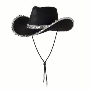 Sombrero de Vaquera para Mujer, de Tela No Tejida, con Borde de Lentejuelas, para Halloween, Carnaval, Festival, Fiesta de Vaqueros - Product Image 6