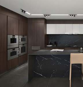 Ensemble de meubles de cuisine en bois massif à finition brillante, design moderne, sur mesure, RTA, PVC brillant blanc, armoires de cuisine modulaires - Product Image 2