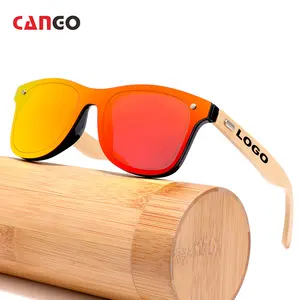 Cango Hot Selling Integrated Lens Bamboo And Wood Custom Sunglasses Logo Glasses Colorful Flat Surface Fashion Sunglasses