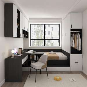 ชุดเฟอร์นิเจอร์ห้องนอนโรงแรมทำจากไม้แบบมินิมอลสไตล์โมเดิร์นแพลตฟอร์มแบบบูรณาการโต๊ะเตียงตู้ติดผนังตู้เสื้อผ้าสำหรับใช้ในเชิงพาณิชย์ขนาดเล็ก - Product Image 6