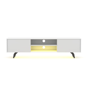 <span class=keywords><strong>Meuble</strong></span> <span class=keywords><strong>TV</strong></span> en bois moderne, écologique, réglable, <span class=keywords><strong>blanc</strong></span>, taille personnalisée, 4 pieds en métal <span class=keywords><strong>noir</strong></span>, lumière <span class=keywords><strong>LED</strong></span> pour salon, chambre à coucher, salle à manger - Product Image 3