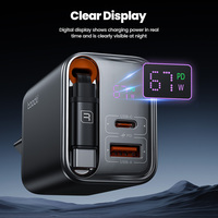 Toocki Produk Terbaru Laris Manis Teknologi GaN PD 67W 3-Port USB+Type-C Pengisi Daya Cepat Kabel Retractable Laptop Proteksi OTP