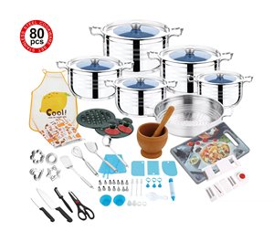 Funite 80pcs thép không gỉ đa chức năng Cookware Set với Glass Bìa cảm ứng sẵn sàng đồ dùng nhà bếp bao gồm - Product Image 1