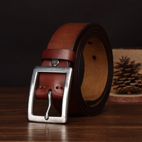 Ceintures en cuir pleine fleur pour hommes avec boucle en acier inoxydable, style vintage, en cuir de vachette véritable, pour jeans et tenues décontractées