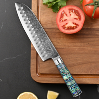 Couteau Santoku Damas KEEMAKE de 7 pouces, cœur VG10, 67 couches d'acier, couteau de cuisine avec manche en nacre pour chefs professionnels