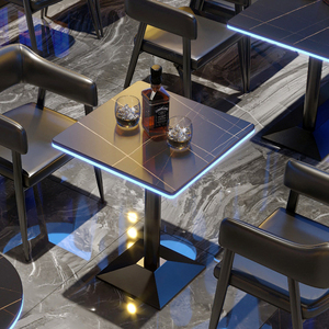Conjunto de Mesa y Sillas de <span class=keywords><strong>Bar</strong></span> Modernas con Asientos de Cuero Sintético para Uso Comercial en Exteriores en Restaurantes y Bares - Product Image 5