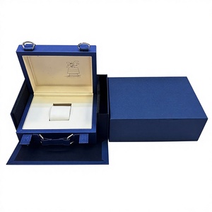 Customized Logo Blue Watch Box for High-End Luxury Designer Watches, Elegant Heritage Style <b>Display</b> <b>Case</b> with Leather Interior - Product Image 1