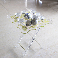 Table basse transparente en acrylique du Moyen-Orient Meilleures ventes Arabie saoudite Tables imprimées Table pliante en plexiglas Ensemble de 5 pièces