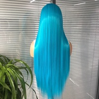 Wig Serat Sintetis Premium Futura Fibra HD 13*4 Lace Front 320g Biru Muda Lurus Matte Tahan Panas untuk Wanita