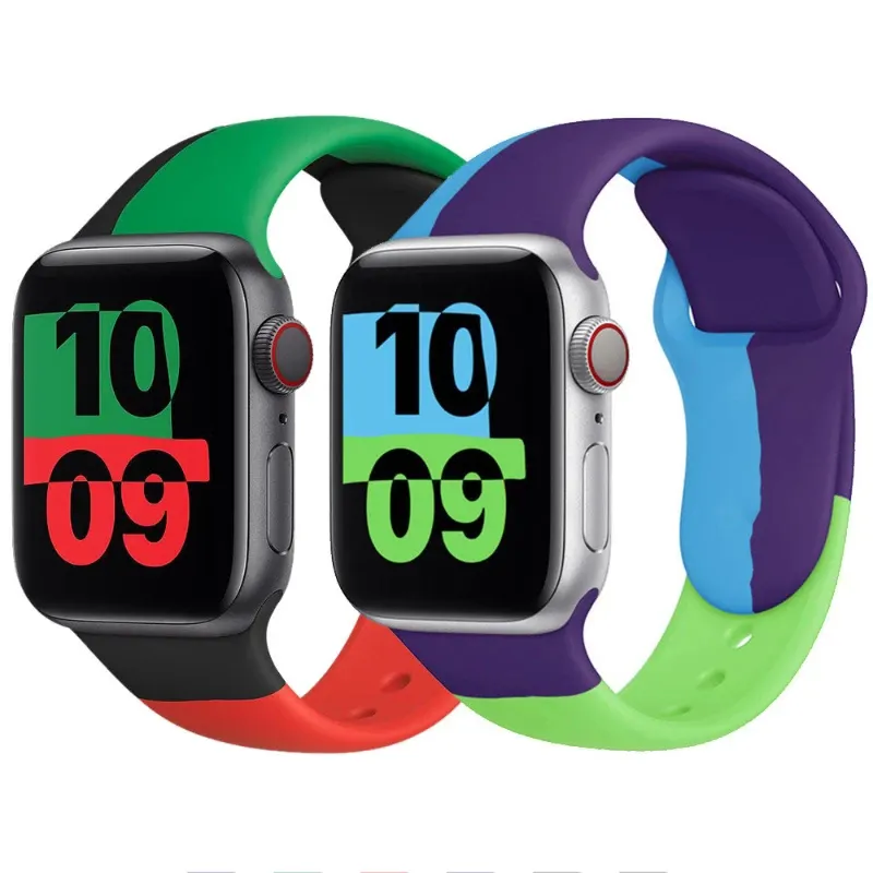สายซิลิโคนสำหรับ Apple Watch,ขนาด44มม. 40มม. 38มม. 42มม. สีดำ Unity /Prid Smartwatch เข็มขัดกีฬา IWatch Serie 6 Se 4 3