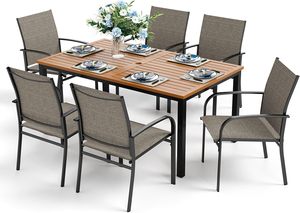 <span class=keywords><strong>Tavolo</strong></span> Rettangolare Moderno PRUNIA in Alluminio con Foro per Ombrellone e 6 <span class=keywords><strong>Sedie</strong></span> con Braccioli, Set da Esterno per Patio, <span class=keywords><strong>Giardino</strong></span> e Veranda - Product Image 2