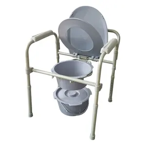 Toilet Chair Commode Toilet Chair Commode For Elderly Steel Foldable Height Adjustable Folding Bedpan Commode Chair Potty Chair BA383