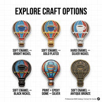 Ballon à air chaud en métal découpé sur mesure, nickel brillant, émail doux pour |   Fabricant de badges de personnages de dessins animés pour la marque OEM Cafe