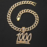 Vente en gros de pendentif en diamant de 16 pouces, 18 pouces, 20 pouces, collier à maillons cubains 1000, accessoire tendance et cool pour le style de danse de rue