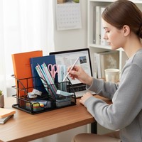 Organizador de Escritorio Multifuncional de Metal con Cajones, Portaplumas, Suministros de Oficina, Almacenamiento de Archivos y Documentos