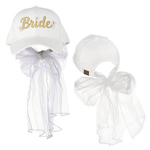 Gorra de béisbol para novia con velo de encaje, ajustable, con logo bordado personalizado, gorra trucker para cola de caballo para boda - Product Image 1
