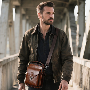 Sac bandoulière homme BULLCAPTAIN en cuir véritable, style vintage, première couche de cuir de vachette, antivol et durable - Product Image 2