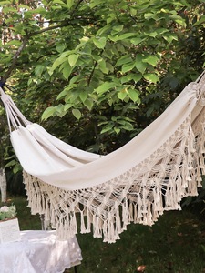 <span class=keywords><strong>Hamac</strong></span> à pompon simple ou <span class=keywords><strong>double</strong></span> avec fonction de balançoire Utilisation intérieure ou extérieure en corde de toile de coton pour le camping à domicile - Product Image 6