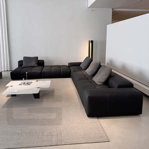 Sofá minimalista moderno de alta calidad, proveedor de muebles Foshan, conjunto de sofá de lujo de esquina De Cuero Negro Nórdico - Product Image 2