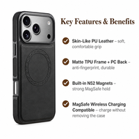 Étui de téléphone magnétique effet cuir PU N52 avec recharge sans fil, coque noire mate en TPU et cadre PC pour la vente en gros