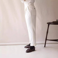Pantalon de costume décontracté taille haute en polyester jacquard, coupe droite style parisien, polyvalent, printemps-été