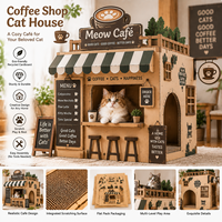 Maison pour chat en carton ondulé imprimé sur mesure sur le thème d'une cafétéria, présentoir créatif en papier