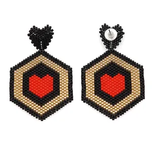 Go2Boho – boucles d'oreilles en forme de cœur rouge pêche, bijoux Miyuki, perles tissées, pendants d'oreilles pour femmes, nouvelle collection