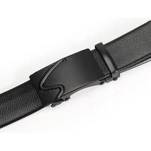 Customized LOGO Men's PU Leather Auto Lock Iron Buckle PVC Synthetic <strong>Soft</strong> Black 3.5cm Width Pants Dress Belt <strong>Jeans</strong> LXS-IAP008 - Product Image 3