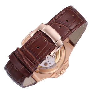 Montre-bracelet de luxe pour homme, automatique, mécanique, boîtier en acier inoxydable, cristal saphir, bracelet en cuir de crocodile marron, date par aiguille - Product Image 6