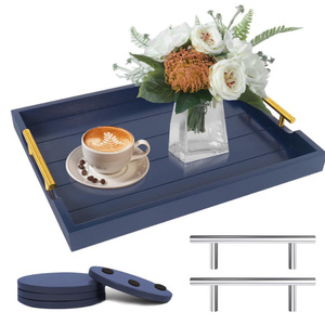 Modern Black Wooden <b>Tray</b> With <b>Gold</b> Handles Rectangle Decorative <b>Serving</b> <b>Tray</b> For Coffee Table Desktop Storage Organizer - Product Image 3
