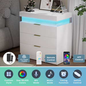 โต๊ะข้างเตียงทันสมัยพร้อมลิ้นชัก ไฟ LED และแท่นชาร์จ สำหรับห้องนอน - Product Image 5