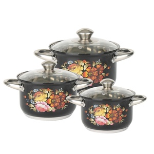 Juego de ollas de cocina de acero inoxidable personalizadas al por mayor, juego de ollas con revestimiento negro y flores grandes, juegos de utensilios de cocina de 6 piezas - Product Image 1