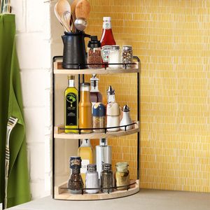 Estante de Almacenamiento de Cocina de Madera de 3 Niveles, Tipo Lazy Susan, Color Madera Natural, para Organización de Encimera - Product Image 1