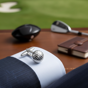 Gemelli da Uomo con Design a Pallina da Golf, Diametro 14mm, Tonalità Argento, Accessorio Formale - Product Image 3