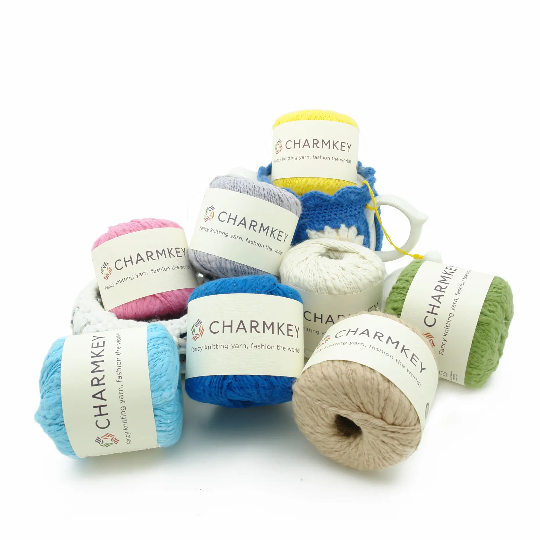 Charmkey, muitas cores podem ser escolhidas 100% algodão fio slub para o fio de malha à mão