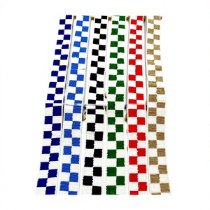 Cordones de poliéster a cuadros con ganchos de bronce en azul, negro, verde, rojo y dorado - Product Image 1