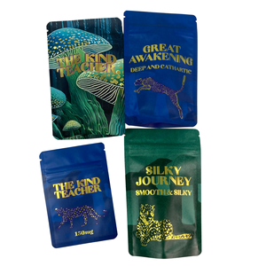 Bolsas de plástico impresas personalizadas para embalaje de setas, bolsas de Mylar de lámina dorada con efecto metálico mate, bolsas Ziplock de setas - Product Image 5