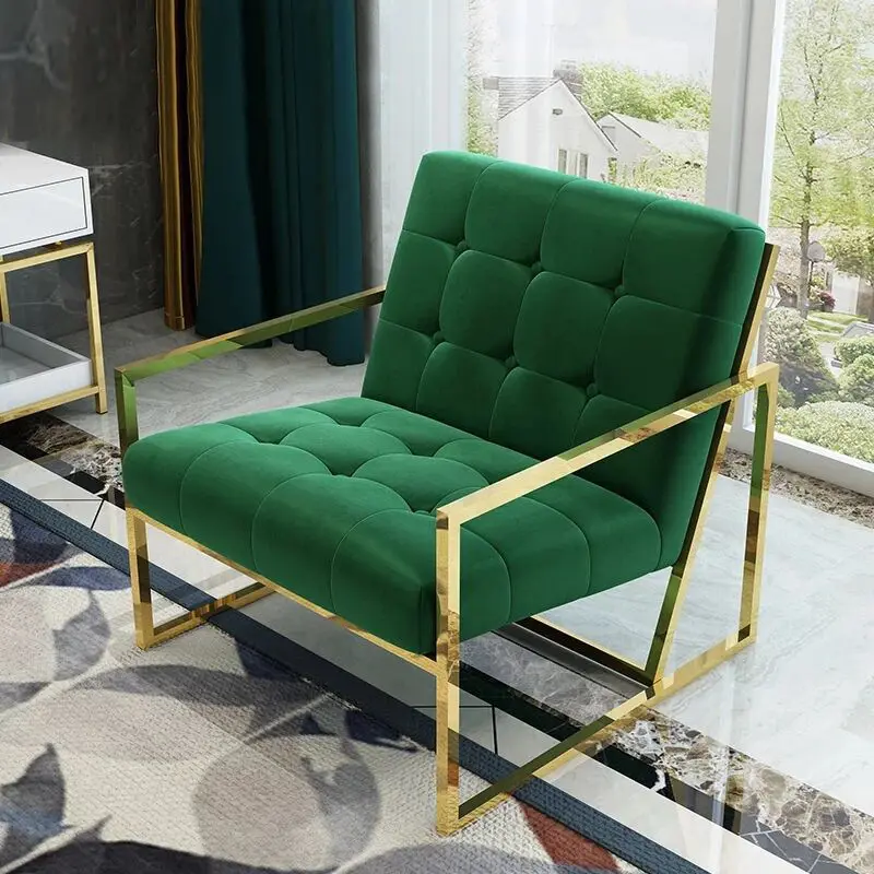 Новый дизайн, Лидер продаж, мебель для гостиной, одноместный диван, стеганое золото, бархатное зеленое кресло из нержавеющей стали