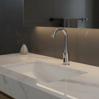 Petite coiffeuse de salle de bain moderne et contemporaine en céramique Robinet à capteur infrarouge automatique Mitigeur d'eau froide poli 5 ans Haijun