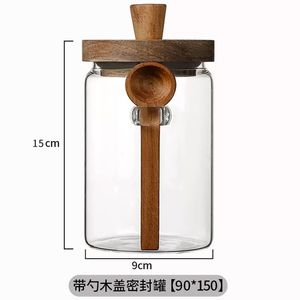Pot à café avec cuillère, couvercle en bois, récipient de stockage en verre hermétique pour la cuisine, qualité alimentaire - Product Image 4