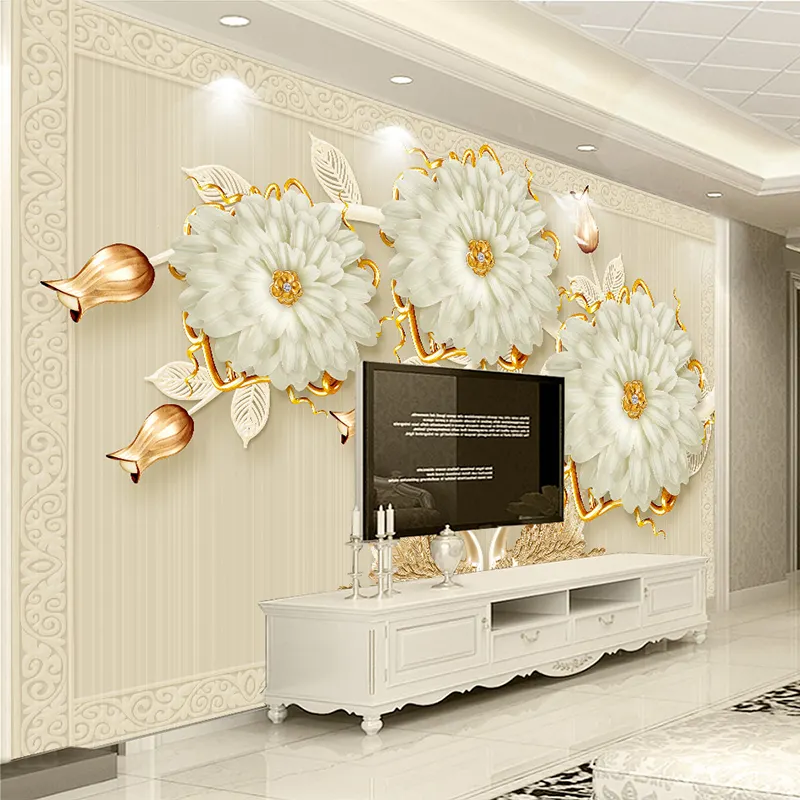 2022 Großhandel druckbare benutzer definierte 3D Blumen Schmuck Design Fugen lose Wandbild Tapete Wand Hintergrund