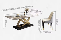 Ensemble de table et chaises de salle à manger en acier inoxydable de luxe, design moderne, table rectangulaire en marbre, meubles de restaurant