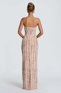 OUDINA Abito da Sera Lungo Elegante in Pizzo <span class=keywords><strong>Senza</strong></span> <span class=keywords><strong>Spalline</strong></span> Aderente per Feste e Club - Product Image 5