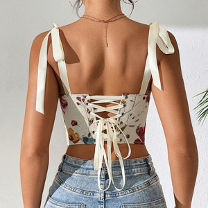 Y08189 Camisole en jersey à imprimé floral rétro français, hauts sculptants fins, respirant, écologique, antibactérien, maintien moyen, <span class=keywords><strong>1</strong></span> pièce - Product Image 6