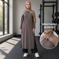 Ensemble de sport modeste Zaynab surdimensionné pour femme musulmane, tunique longue fendue sur le côté, leggings très extensibles, respirant, écologique, séchage rapide, anti-UV