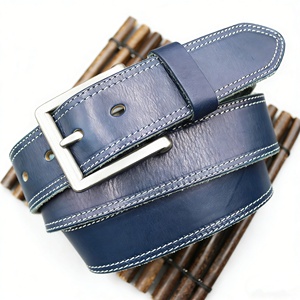 Nouvelle ceinture décontractée rétro pour homme en cuir véritable pleine fleur vert-bleu, avec double sangle et boucle ardillon en alliage, haute qualité - Product Image 2