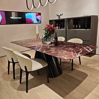 Table à manger moderne de luxe Rosso Levanto, plateau en marbre, acier inoxydable, pour la maison, le bureau, l'hôtel, l'appartement, meubles de maison