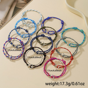 Handmade <b>Braided</b> Bracelet Set 12-Piece Alloy Anchor Ocean Style Unisex Jewelry Fashion <b>Accessory</b> - Product Image 4