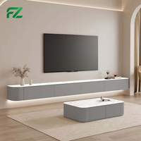 Mueble Flotante para TV de Aluminio Blanco Simple de 80 Pulgadas con Puerta Corredera y Cajones, Estilo Hotel de Lujo 5 Estrellas